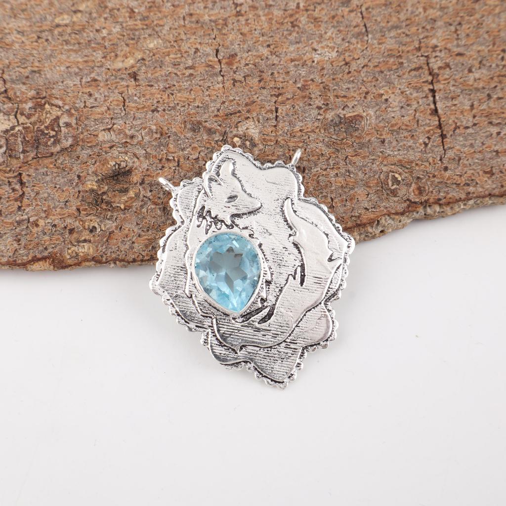 Sky Blue Topaz Gemstone Pendant, 925 Sterling Silver Jewelry, Handmade Lavish Silver Pendant Gift For Love