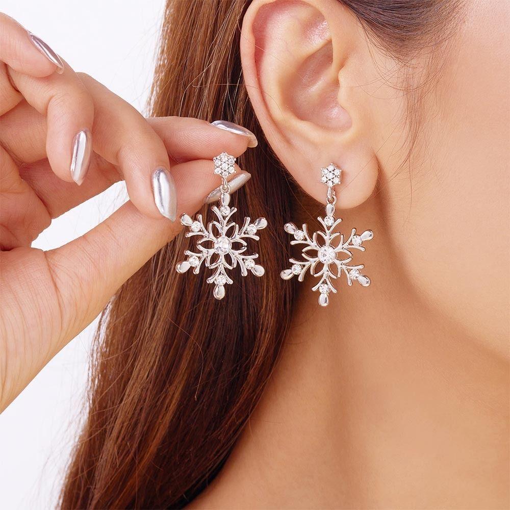 Crystal Zircon Pearl Drop Earrings Snowflake Long Tassel Earring Ear Jewelry  For Women Girl