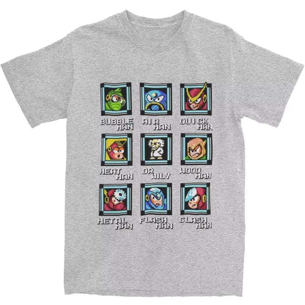 Men Women's NES Retro Video Game Mega Man Bosses T Shirt Accessories Megaman Gaming Cotton T-shirt Clothes Awesome Tee Shirt