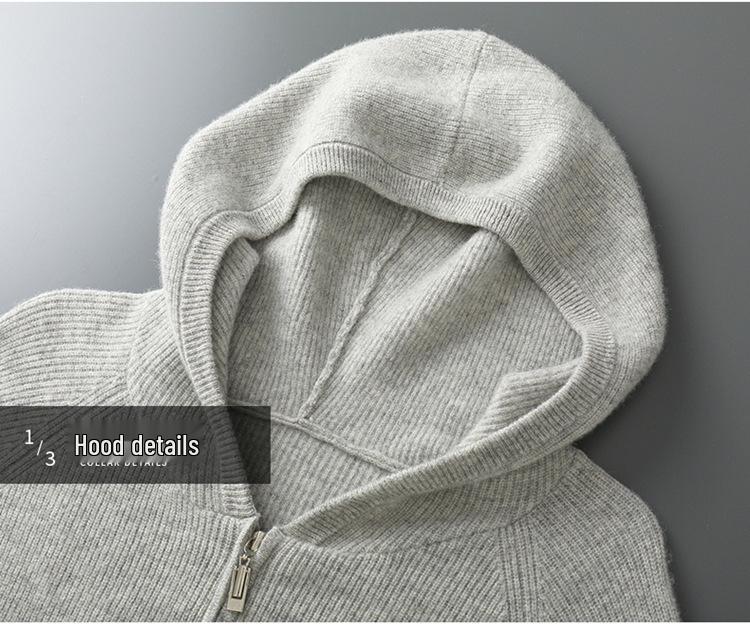 Men's Thick Hooded Wool Knit Cardigan Jacket - Casual & Business