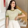 Women's Casual O Neck Striped Short Sleeve Slim Knitted T-Shirt