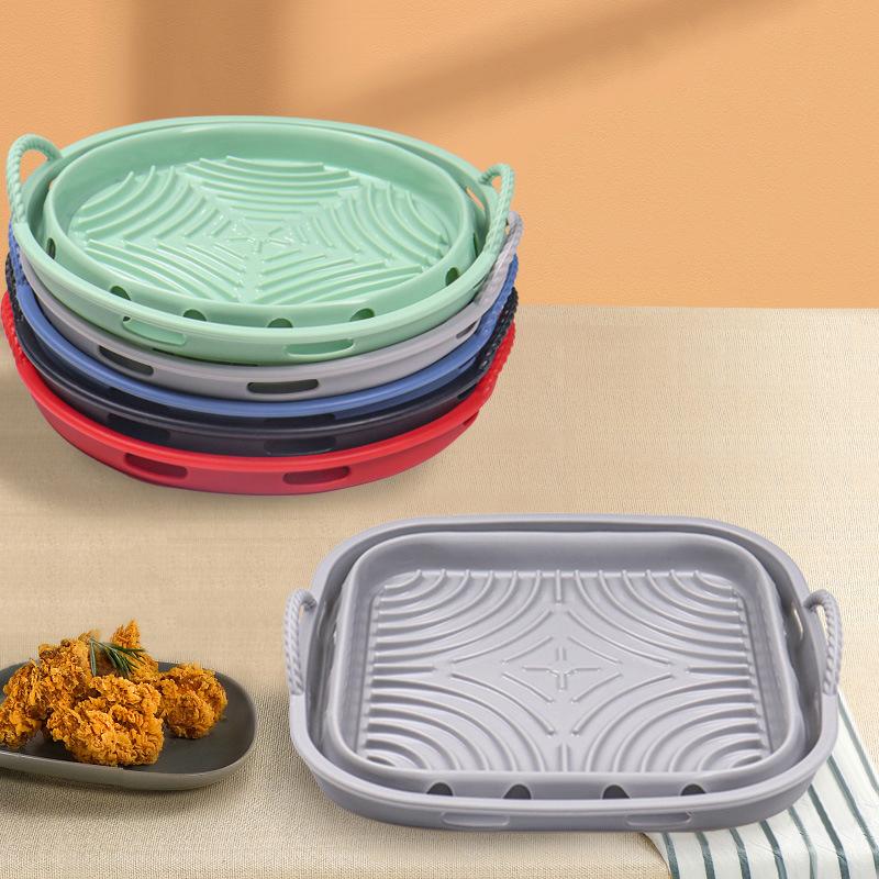 Foldable Air Fryer Silicone Mould Reusable Air Fryer Basket Food Safe Non Stick Air-Fryer Kitchen Accessorie Cooking Tool