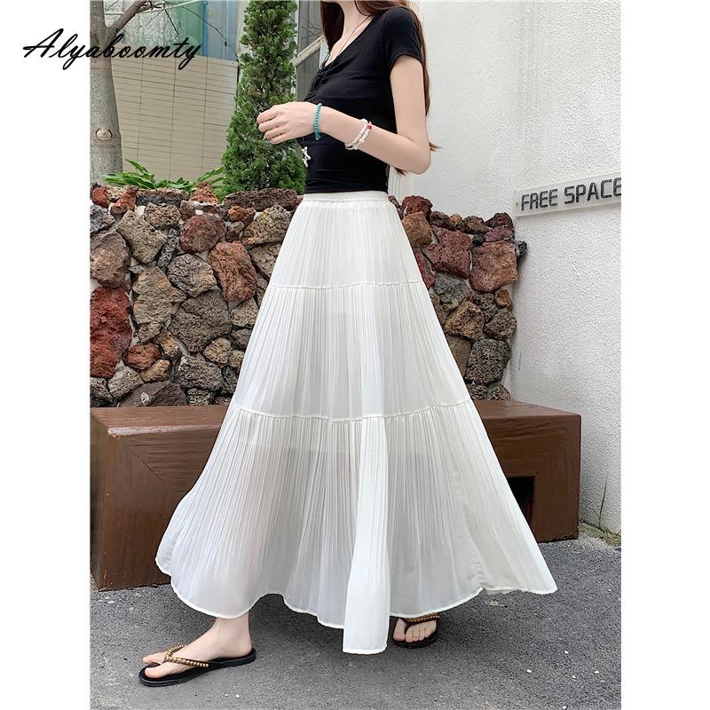 

Летняя юбка миди плиссе в стиле фейрикор для женщин, с высокой талией, черная, белая, бежевая, фиолетовая, с оборками, элегантная, женственная, базовая юбка для леди One Size бежевый