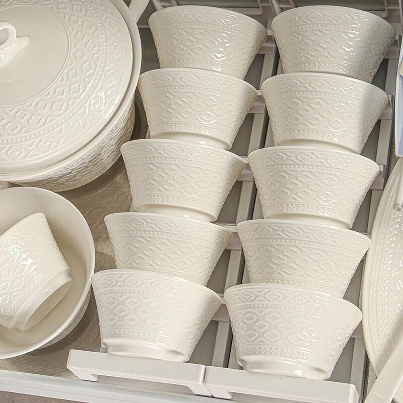 Kangmo French Embossed 8-inch Ceramic Soup & Rice Bowl Set