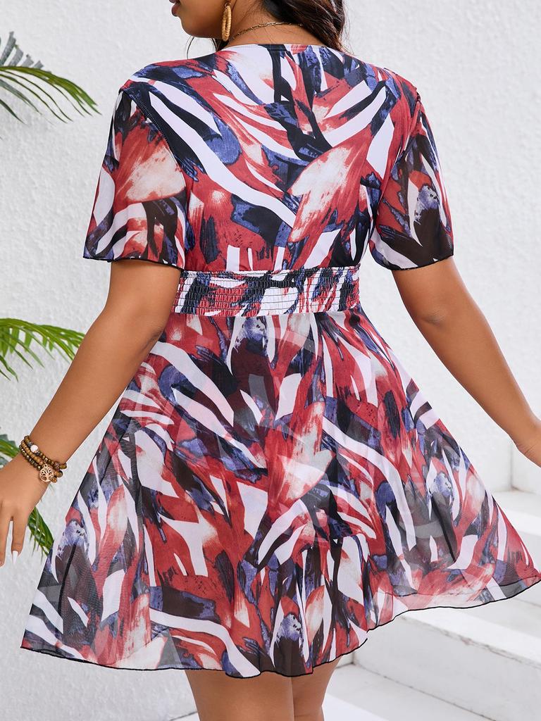 2026 Europäische & Amerikanische Übergröße Schlankmachende Zweiteilige Badebekleidung mit Rock und Digitaldruck