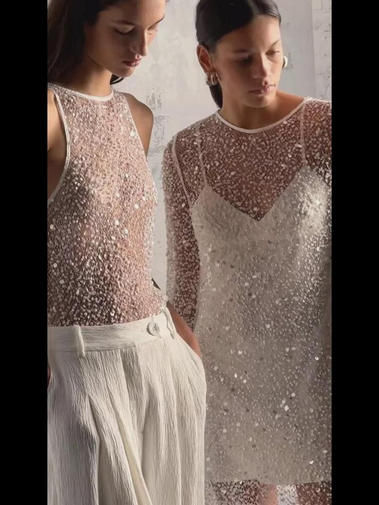 Women's Bubble Beads See-Through Mesh Suspender Two-Piece Dress