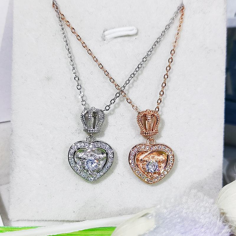 Simple Temperament Heart-shaped Full Diamond Pendant Crown Star Clavicle Chain 925  Zircon Necklace Women's Jewelry