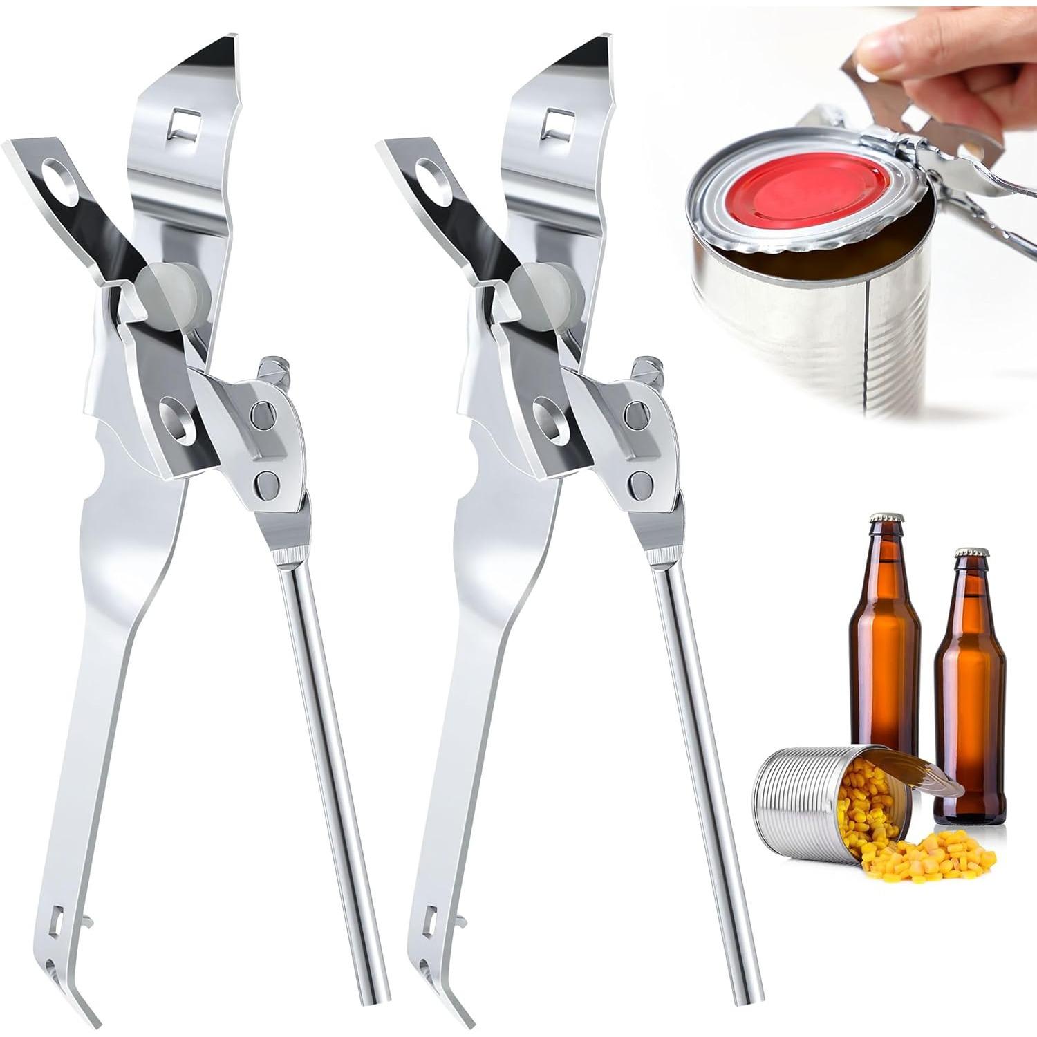 2 Pack Can Opener Manual, Safety Commercial Smooth Edge Can Opener, Heavy Duty Stainless Steel Hand Held Canned Open, Small Side Cut abrelatas 2-Pack серебряный