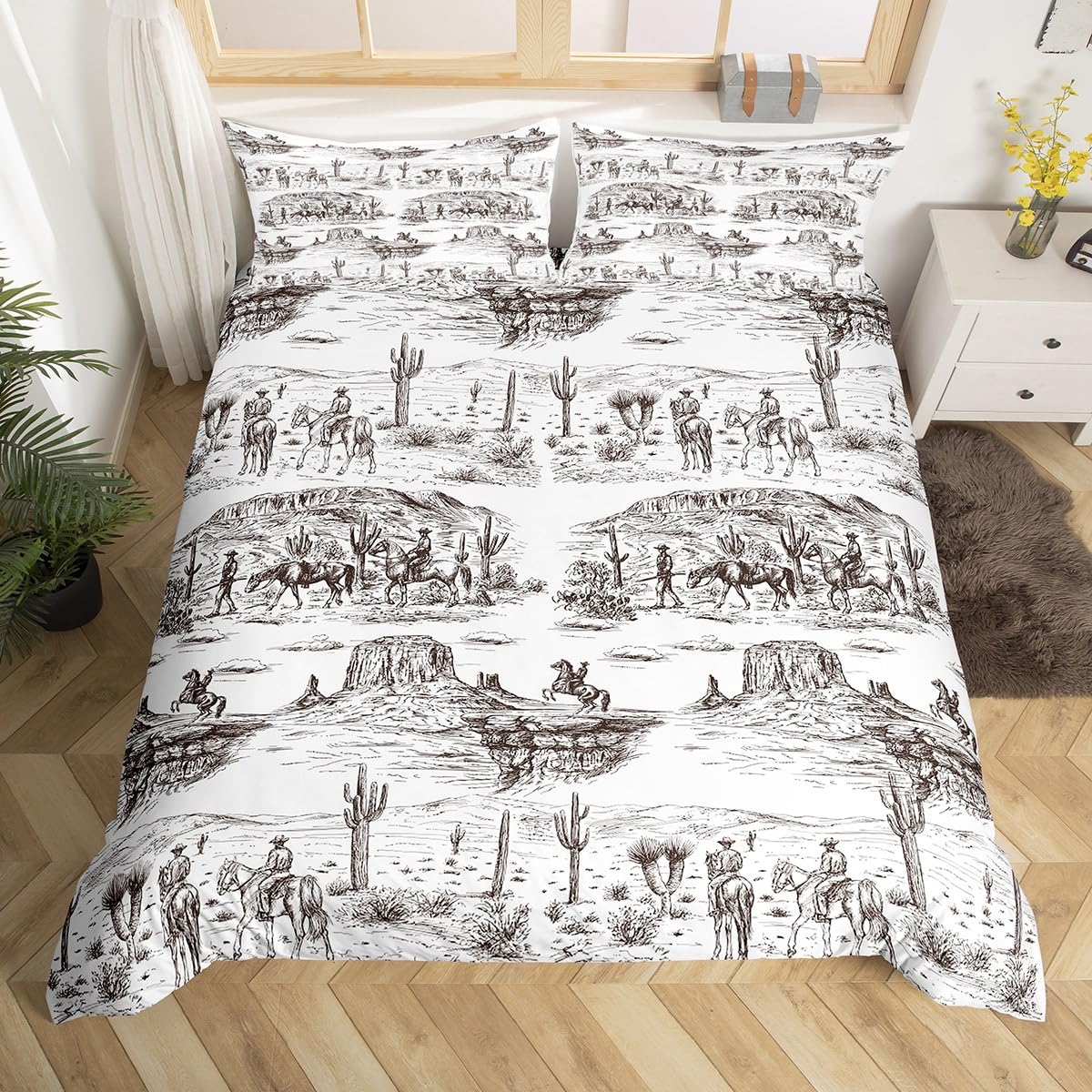 

Западный Декор Пододеяльник Ретро Стиль Ковбоя Комплект Постельного Белья Дикий Запад Тематический Чехол на Одеяло для Мальчиков Подростков Мужчин Покрывало EU Single(135x200cm)