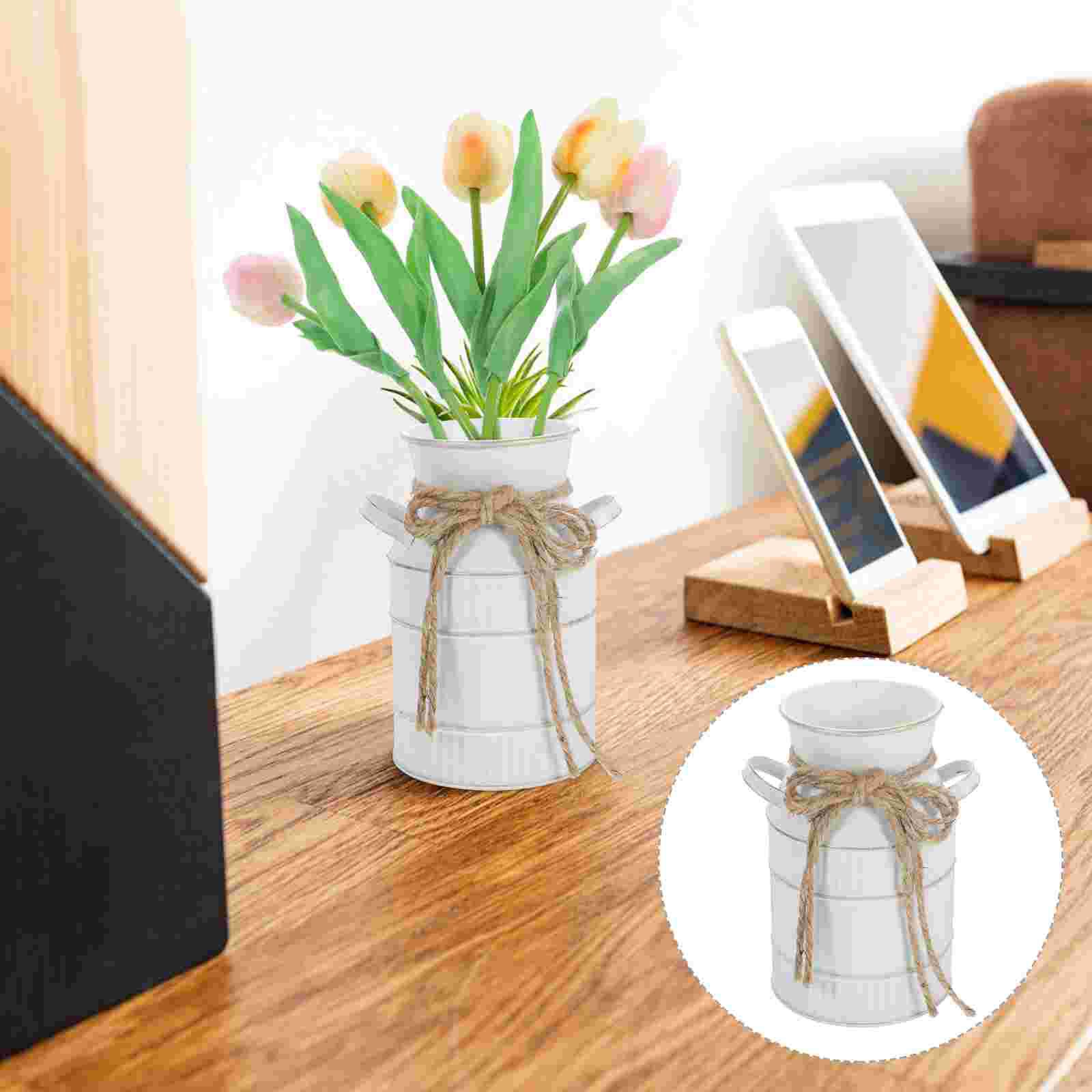 

Vase Retro Milk Bottle Vintage Home Decor Metal Planter White Farmhouse Jug Office Flower Container Rustic Iron Holder For белый