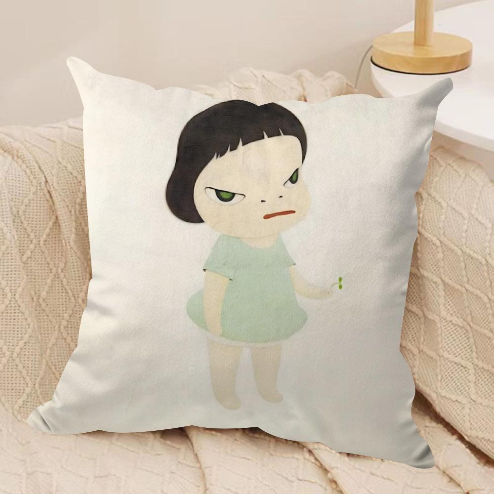 YYoshitomo Nara DDoll Cushion Cover Soft Plush Fabric DoubleSided Printed Sofa Cushion Cover for All Seasons Home Decor Gift