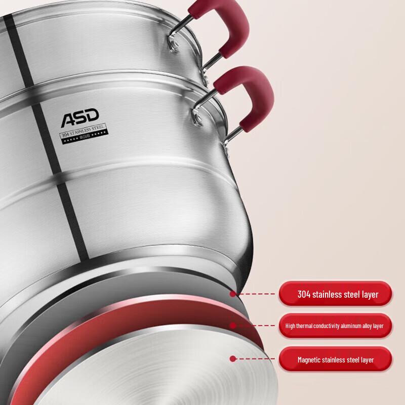ASD 30cm 2-Tier 304 Stainless Steel Steamer Pot