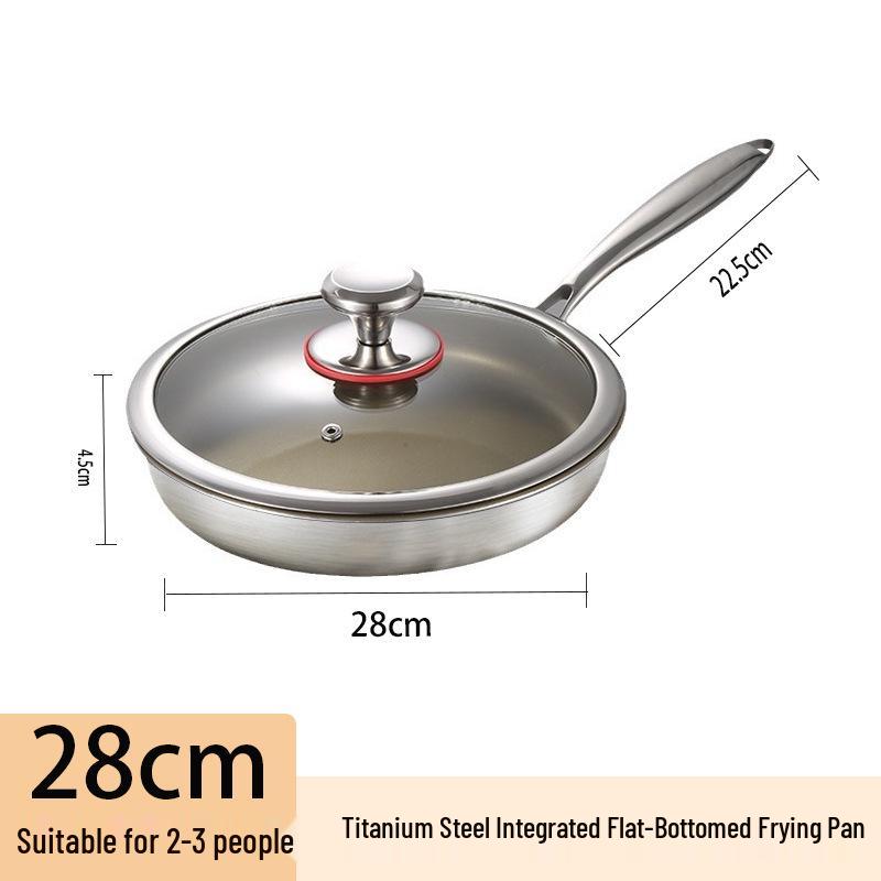 Non-Stick Stainless Steel Flat-Bottomed Titanium Frying Pan for Steak and Eggs, Induction Cooktop Compatible
