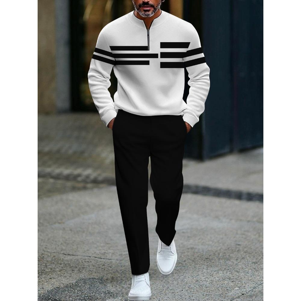 Spring Autumn 3D Printed Fashion Cool Men's Long-Sleeved Sets Half-Zipper Stand-Up Collar Men's Casual Sportswear Two-Piece Set