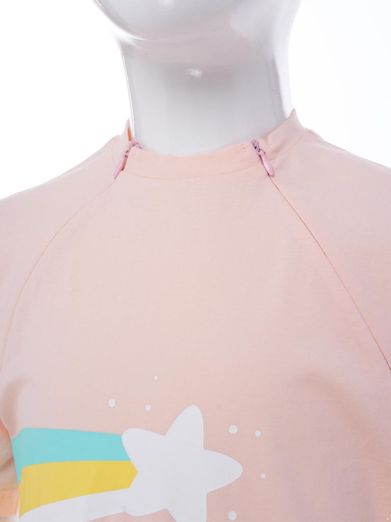 Kids Boys Girls Special Needs Adaptive Clothing Short Sleeve Rainbow Print Chest Port Access Chemo T-shirt with Zippers