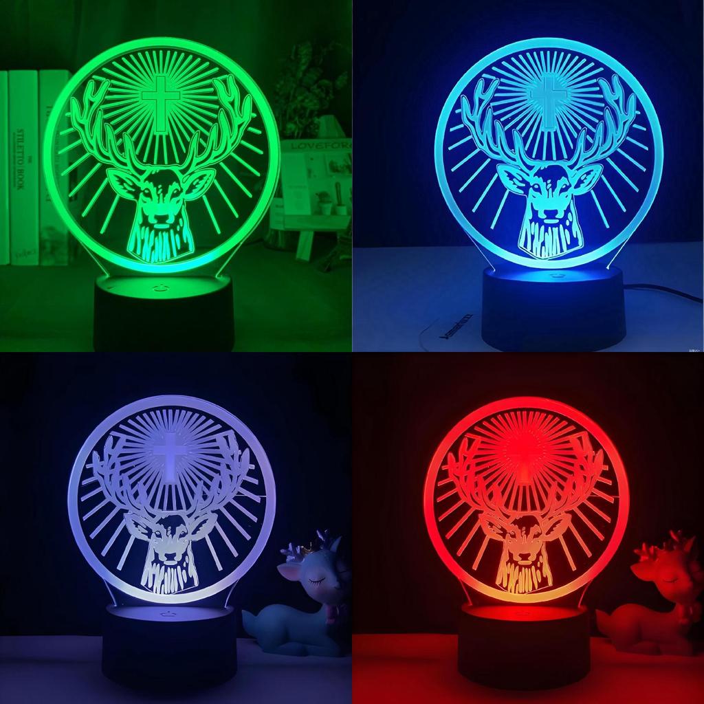 Deer Cross Pattern 3d Led Night Light With Remote Control For Home Office And Celebration Use