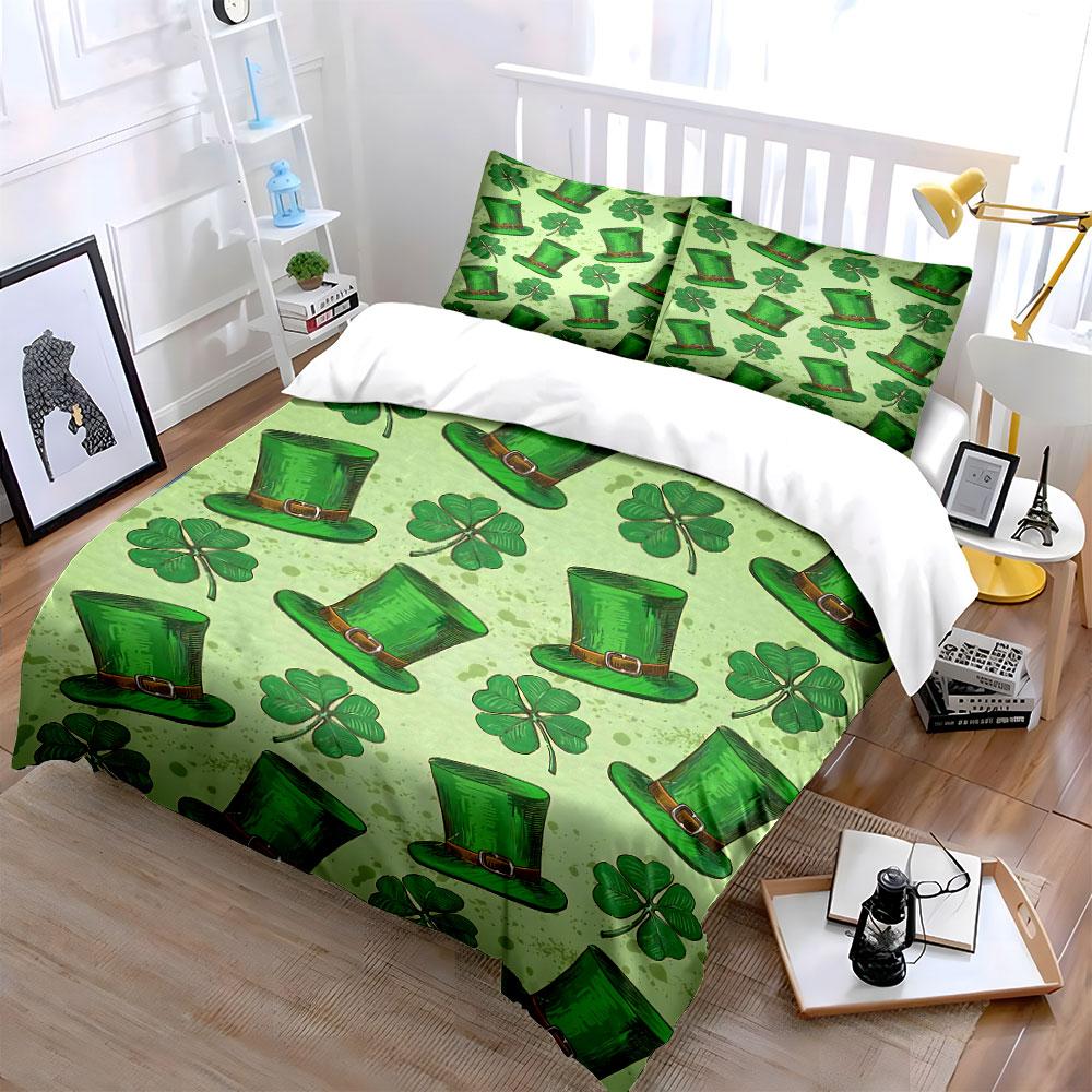 St. Patrick's Hat and Clover Set Bedding Duvet Cover Set Duvet Cover Pillowcases (1 * Duvet Cover 2 * Pillowcases, Without Duvet Insert)