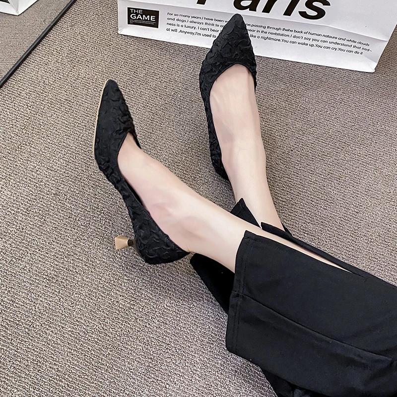 Móda 2024 Béžové vysoké podpatky Mělké boty na jemném podpatku Stiletto Nazouvací gumové Tenké bavlněné Béžové vysoké podpatky Mělká ústa podpatky