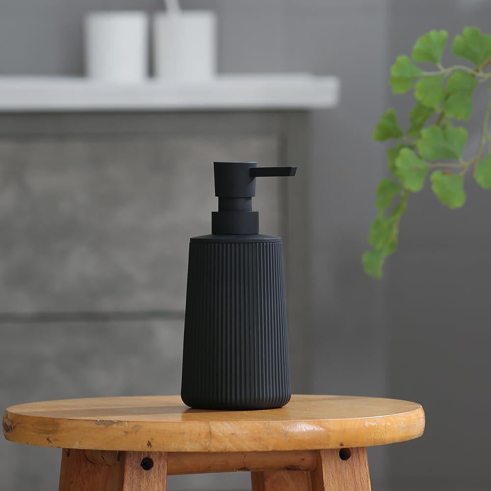 Glass Small Soap Dispenser for Bathroom and Kitchen, Modern Farmhouse Striped Style Hand Soap Dish Soap Dispenser with Pump