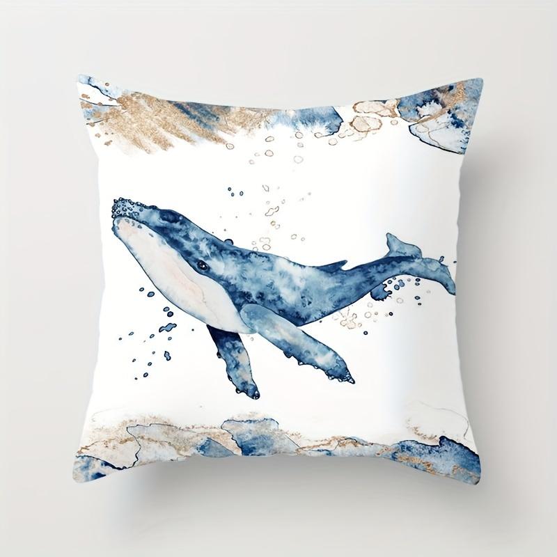 4Pcs Marine Animal Seahorse Whale Turtle Jellyfish Square Polyester Cushion Cover Hug Pillow Cover Bedroom Accessories Sofa Cush
