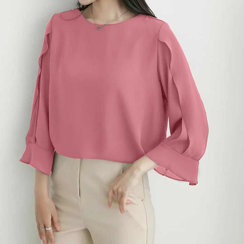 ZANZEA Women Casual Round Neck 3/4 Sleeve Solid Color Loose Blouse