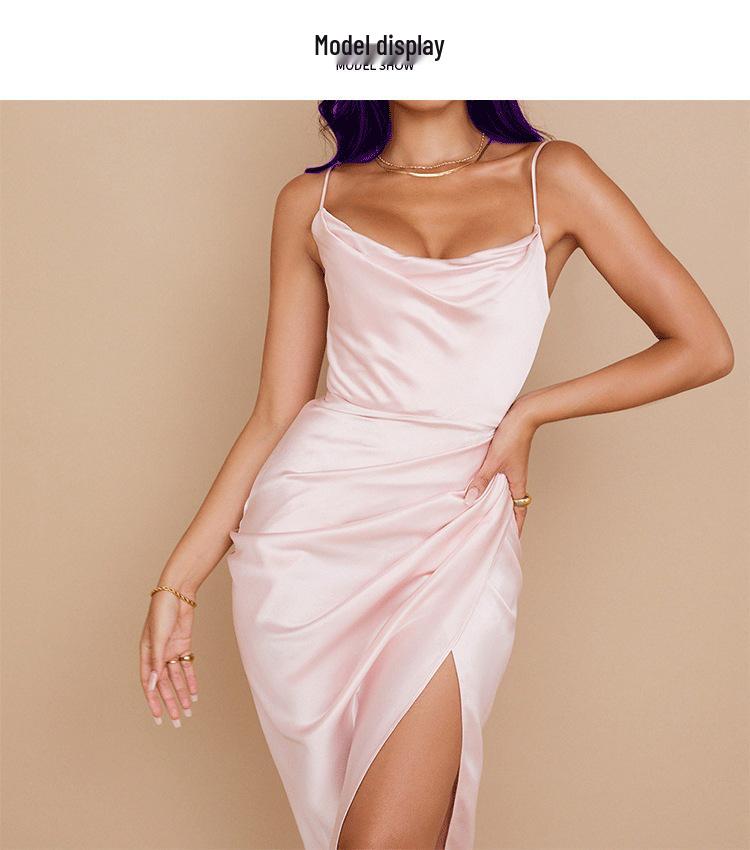 Abito Slimming Sottile Satinato Chic Europeo e Americano 2025 con Spallina Sexy