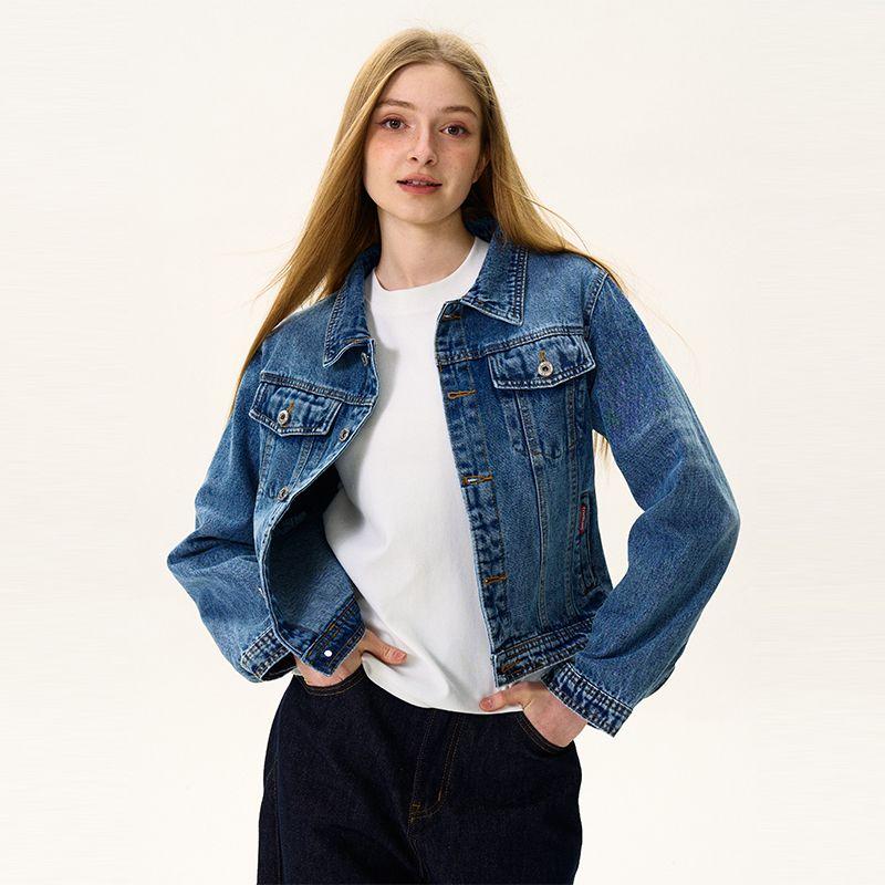 

Don Cry American Retro Washed Silm Short Denim Jacket Coat Tops Female Easiest for Match New Arrival Autumn and Winter Blue S