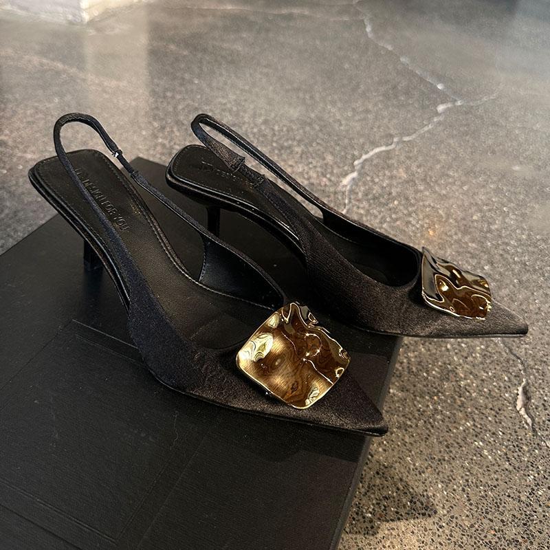 Мода 2025 Новая Мода Металл Женщины Тонкие Каблуки Босоножки Туфли Женская Обувь Слипоны Неглубокая Вечеринка Женские Туфли на Высоком Каблуке