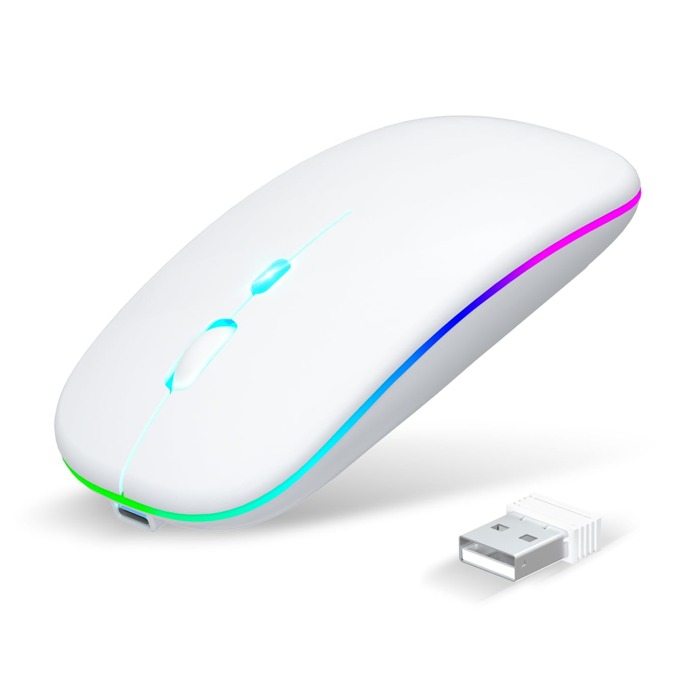 

Wireless Bluetooth Rechargeable for Instant High DPI Simultaneous Connection to Two 500mAh Optical Compatible with and iPad 5.2 Mouse, Type-C & Quiet, білий