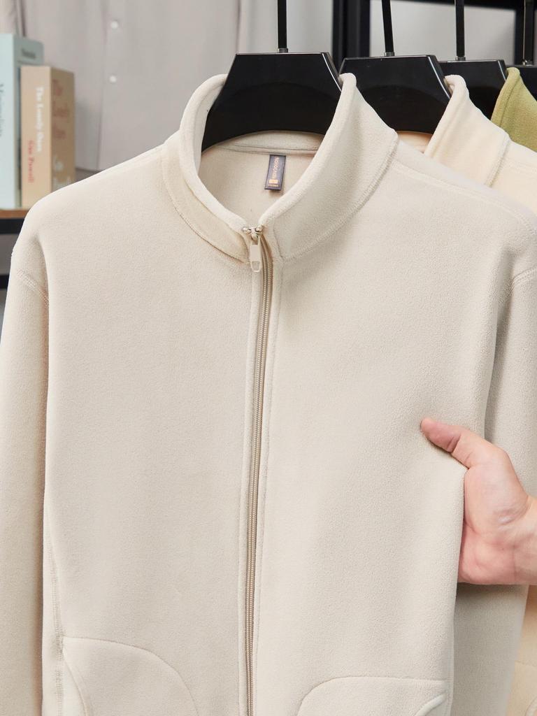 2025 Men's Winter Fleece Stand Collar Zip-Up Hoodie Jacket