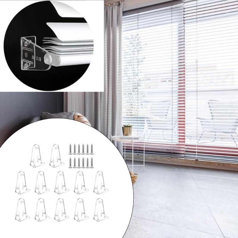 12/36Pcs Clear Blind Hold Down Brackets Drapes Shutters Curtain Bottom Rails Holders Clips Positioning Hook with Screws