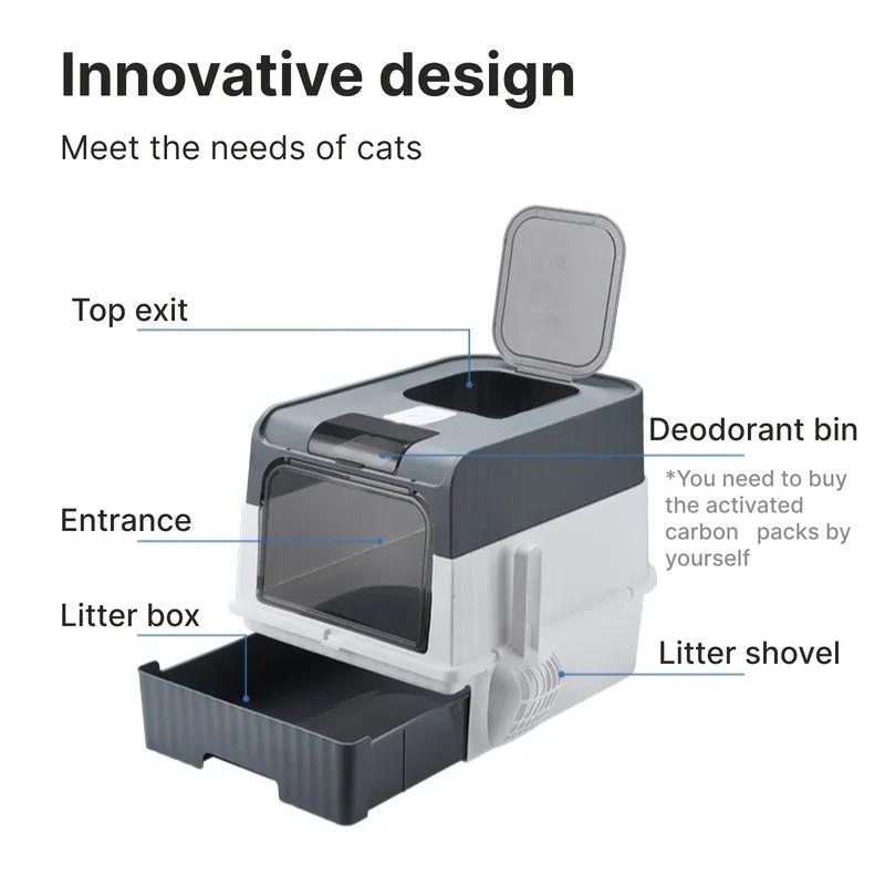 Fully Enclosed Cat Litter Box with Drawer, Odor Control Splash Proof Toilet, UV Sterilization, Large Hooded Kitty Litter Tray