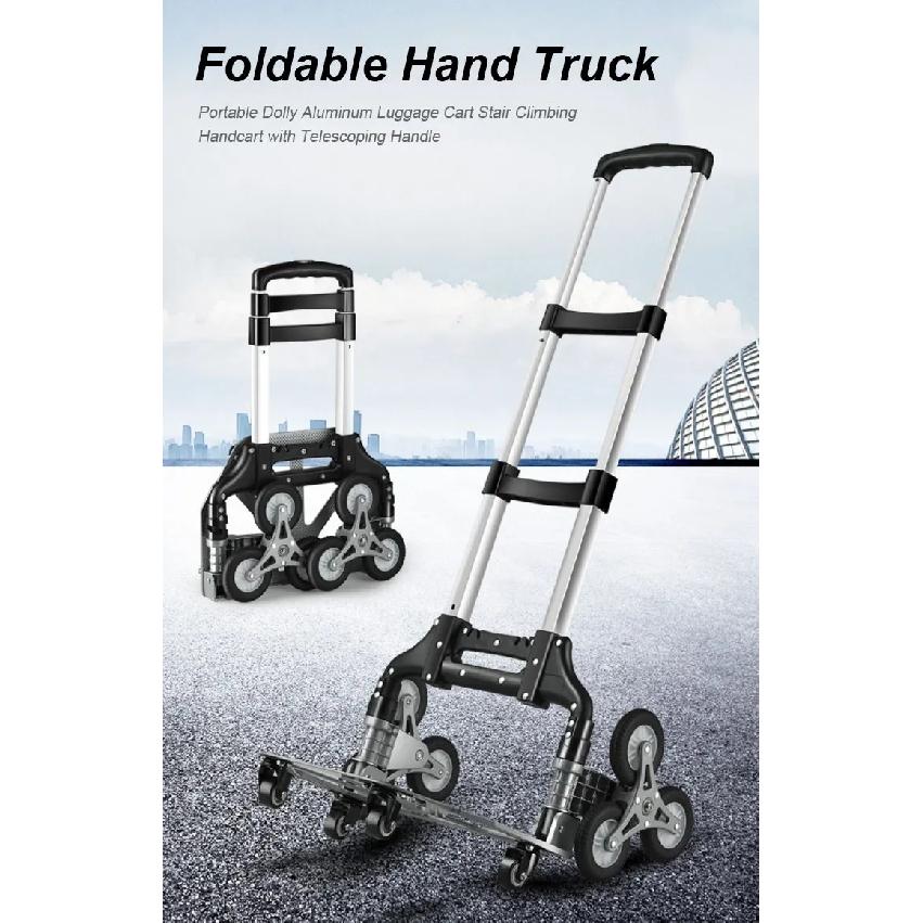 Hotel Trolley 3 Wheels Aluminium Alloy Stair Portable Climbing Cart Folding Hand Truck Luggage Cart With Telescoping Handle