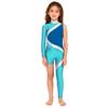 Kids Girls Stage Performance Jumpsuit: Mock Neck Shiny Sequins Color Block Asymmetrical Cut with Back Invisible Zipper