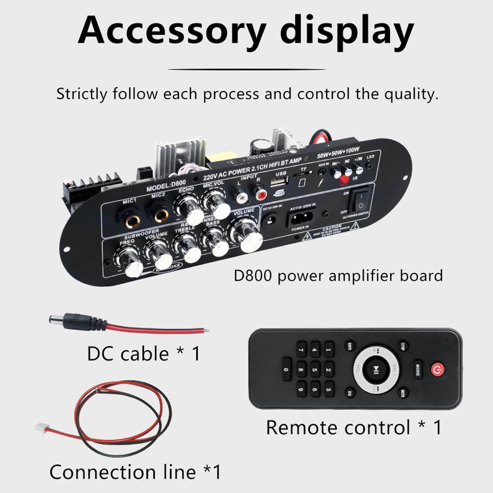 D800 Bluetooth Amplifier Board 2.1 Channel 50W+50W+100W High Power Output Home DIY AMP Module DC12-19V/AC110-220V