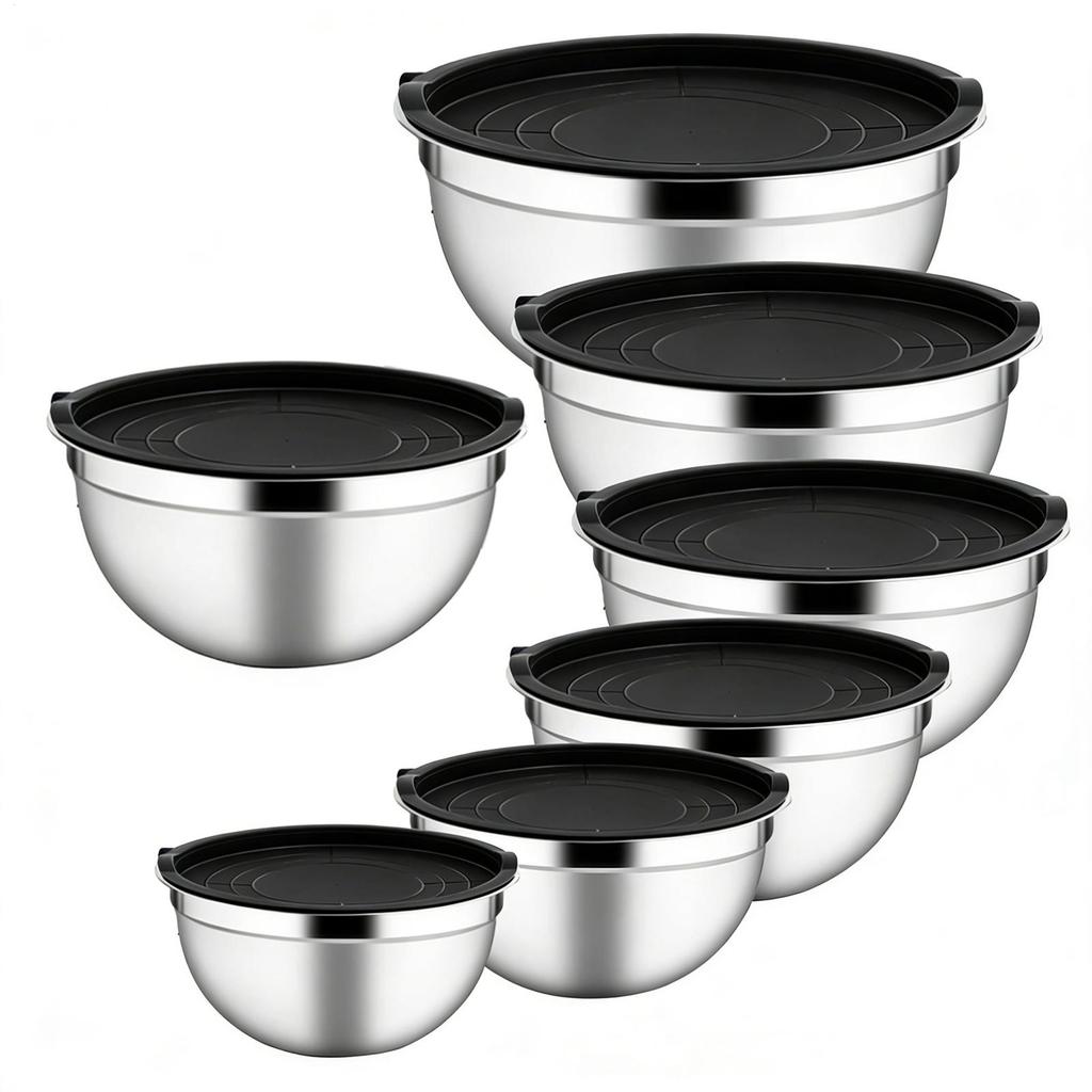 Mixing Bowls with Lids and Non Slip Stainless Steel Mixing Bowls Set for Baking Nesting Storage Bowls