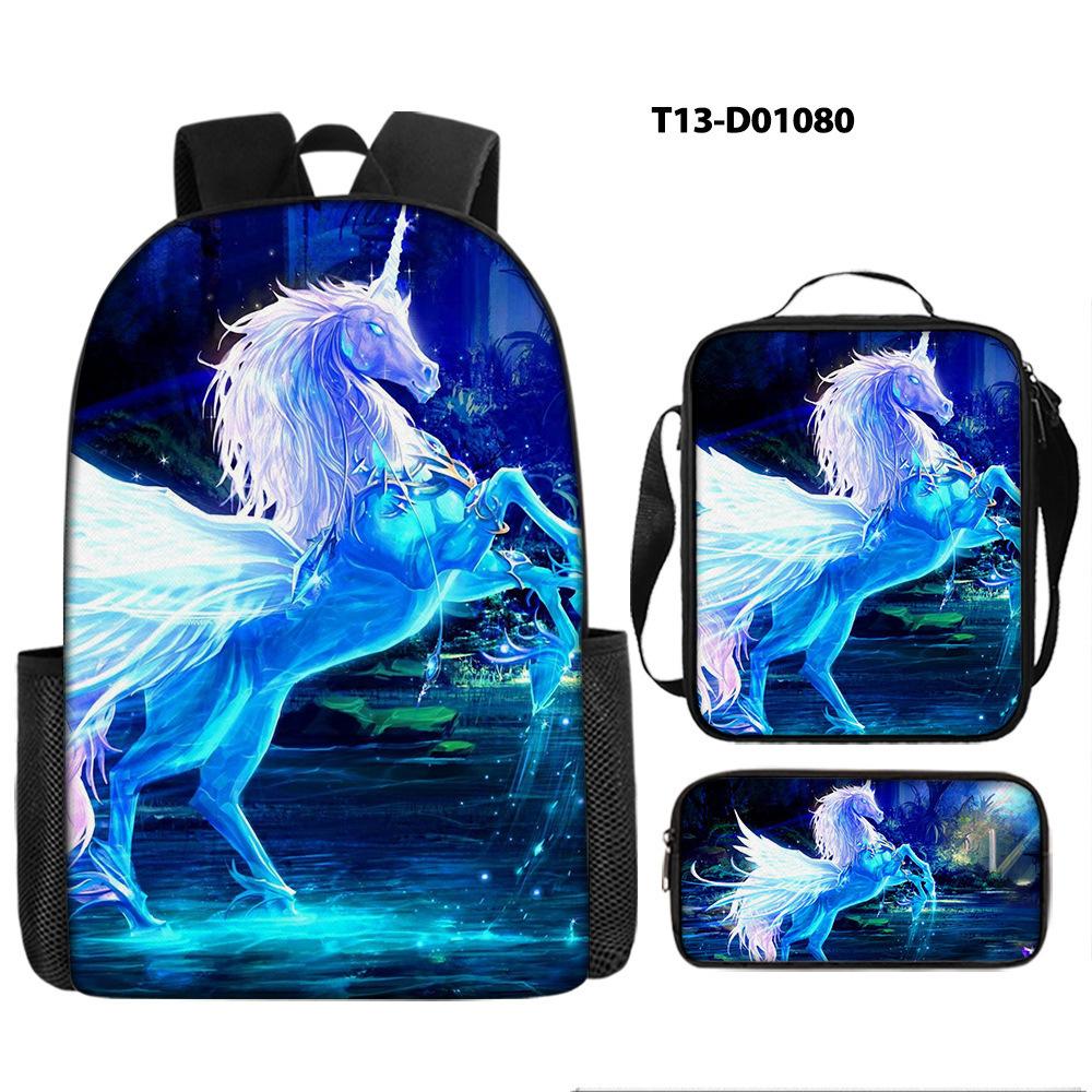 Unicorn Backpack for Kids School Bag Set 3-Piece with Pencil Case Shoulder Bag, Cartoon Anime Backpack for Boys Girls Students