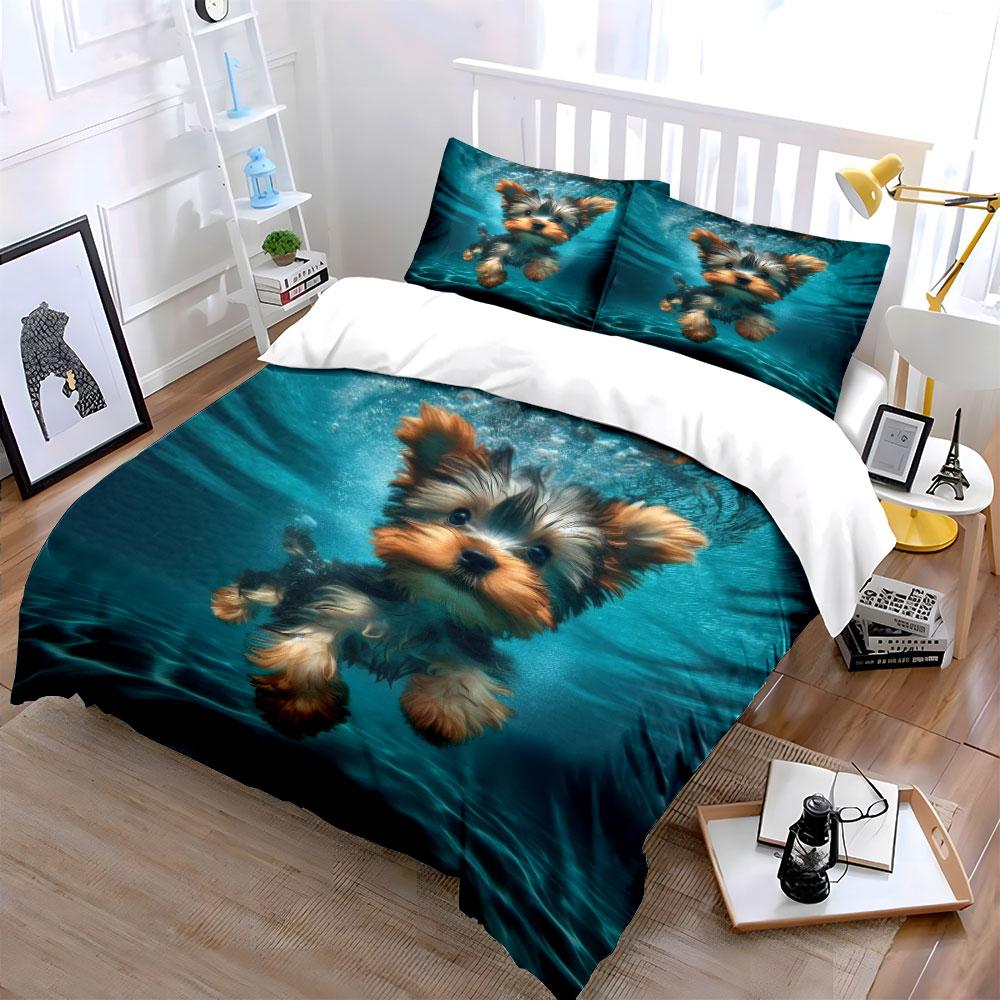 "Pet Swimming Photo Decor Set" Bedding Set with 1 Duvet Cover 2 Pillowcases Single Double King Queen, Gift