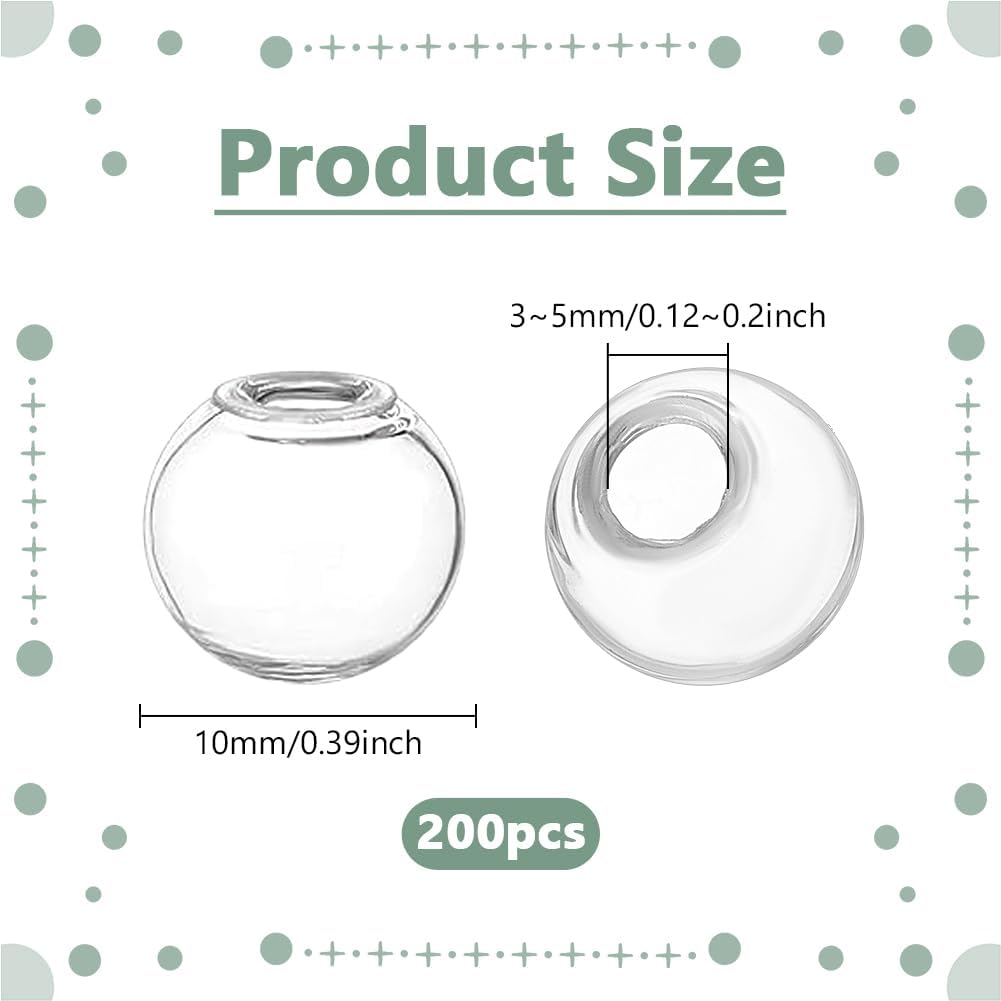 PH PandaHall 200pcs Mini Glass Globes 10mm Glass Ball Bottle Small Orbs Ball Glass Spheres Glass Crystal Ball Craft Glass Ball Hollow Ball for UV