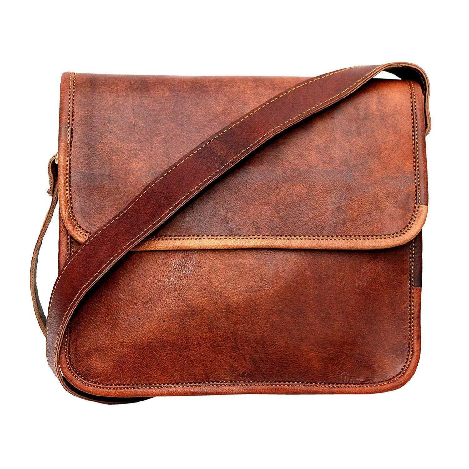

New Mens Genuine Leather Goat Brown Crossbody Shoulder Satchel Messenger Bag.....
