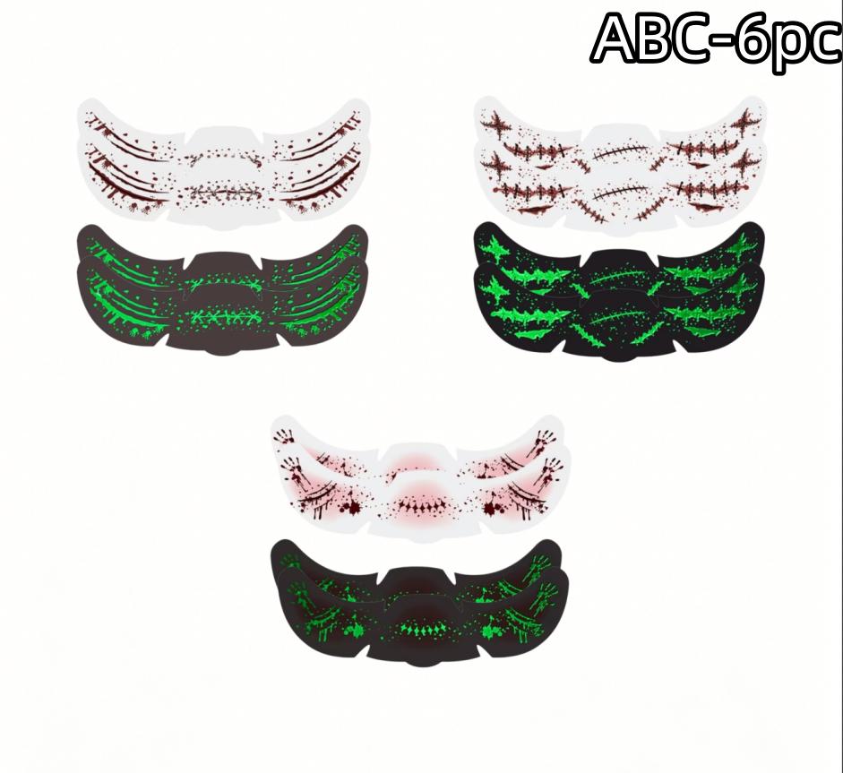 1/3/6pz Adesivi Tatuaggio Macchie di Sangue Faccia Luminosi di Halloween Impermeabili Adesivi Tatuaggio Lentiggini Adesivo Trucco per Feste di Halloween