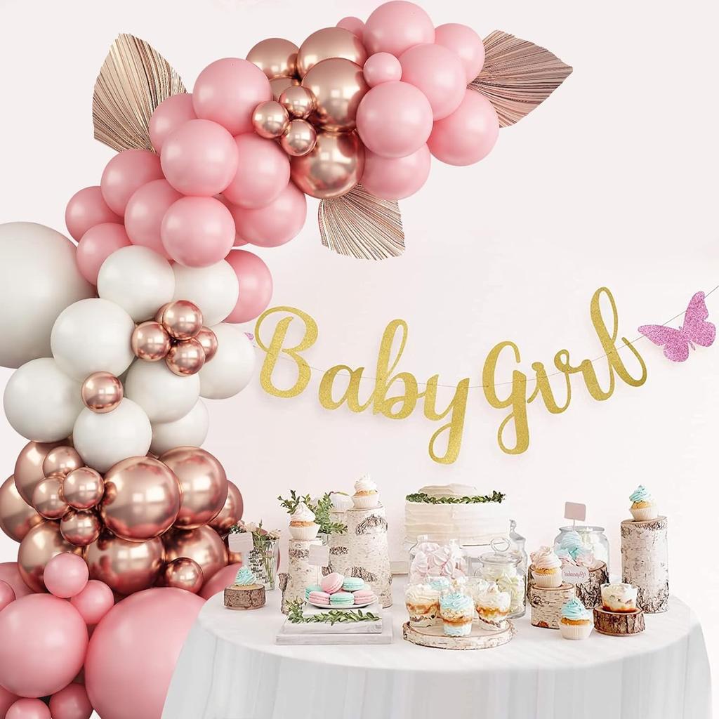106Pcs Pink White Rose Gold Latex Balloon Set Suitable for Birthday Parties, Weddings, Valentine's Day Party Decoration