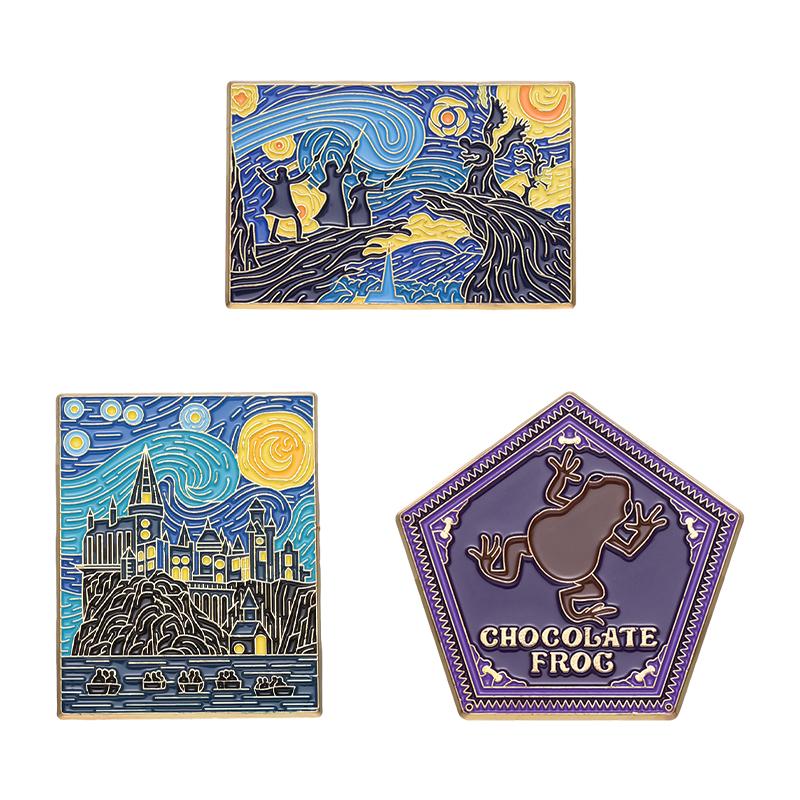 Ölgemälde 3-5 Stück/Set Emaille-Pins Tarotkarten Nachthimmel Schwarze Katze Broschen Anstecknadel Punk Gothic Schmuck Geschenk für Freunde