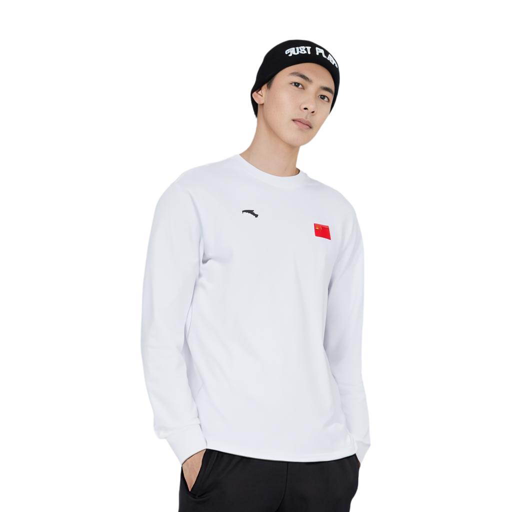 Anta Logo Print Loose Knit Long Sleeve T-Shirt Unisex Tops White 152130407-1