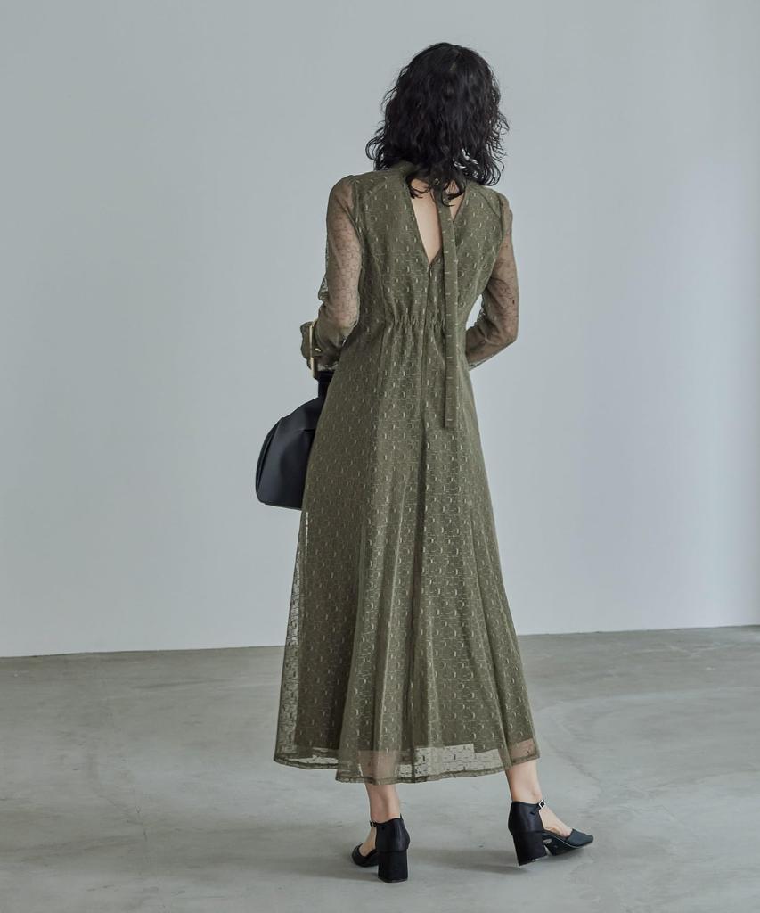 Geometric Party Wedding Lace L [niana] Back-open Dress, Dress, Dress, One-piece Dress, Olive,