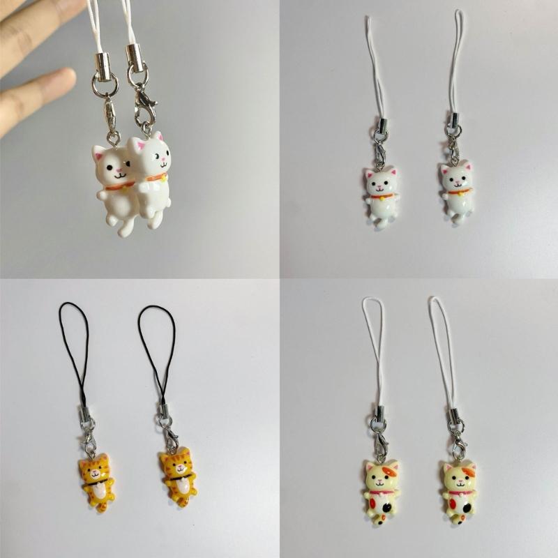 Cute Cat Pendant Phone Chain Strap Lanyard Kitten Keychain Backpack Ornaments