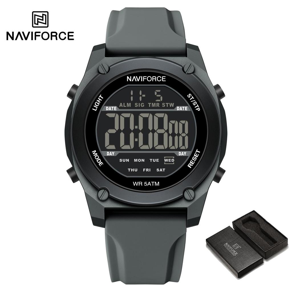 NAVIFORCE Original Men Digital Watch LCD Display Date Calendar Chronograph Alarm Silicone Strap Night Pattern Waterproof Men Watch NF7134