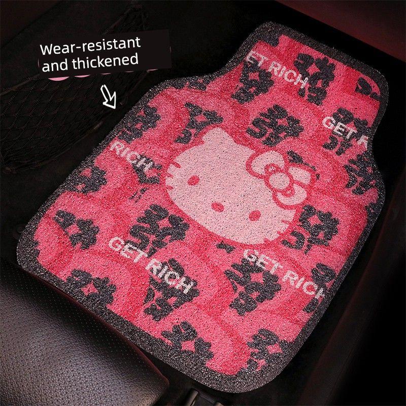 Driver and Rear Seats, Wear-Resistant, Non-Slip, Silk Loop, for Girls, Kt Cat Design, Dirt-Proof, Waterproof, Single Piece, Car Interior Accessories