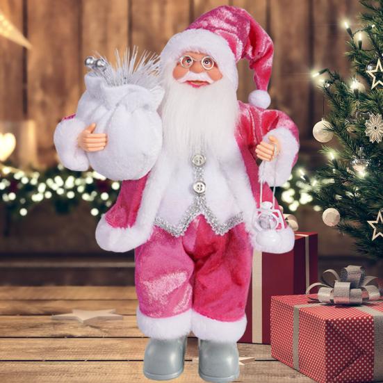 12" Santa Claus Figurine Christmas Standing Santa Claus Doll with Gifts for Holiday Home Office Table Decoration