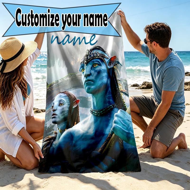 Custom Name Personalized Avatar Print Beach Towel, for Trip Camping Beach Party Home Decor, Birthday Gift for Family & Friends